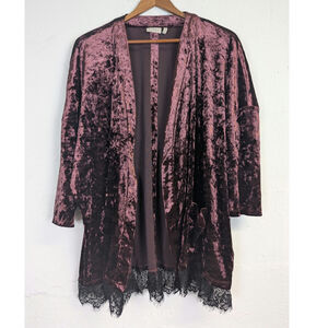 Purple Velvet Duster Open Front Cardigan Black Lace Whimsigoth Womens Large